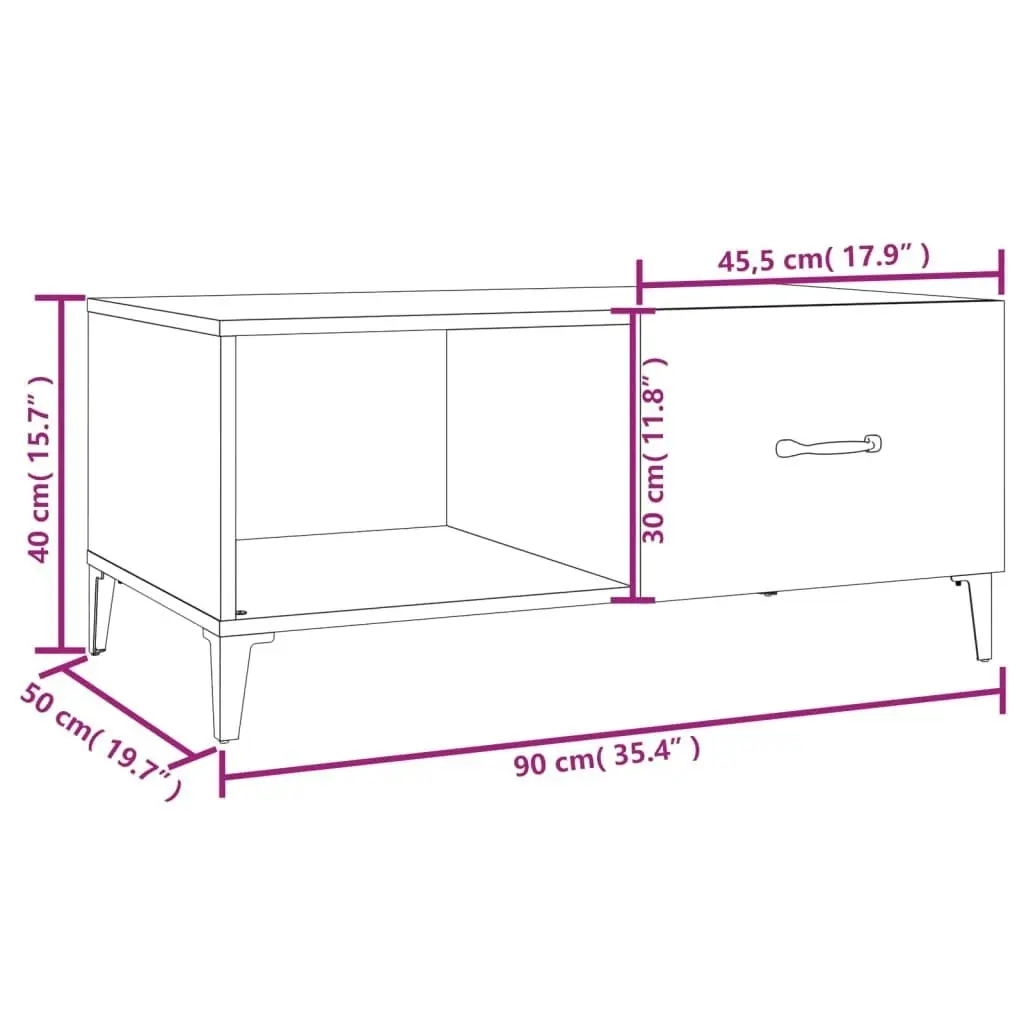 Coffee Table White 90x50x40 cm Engineered Wood 812663