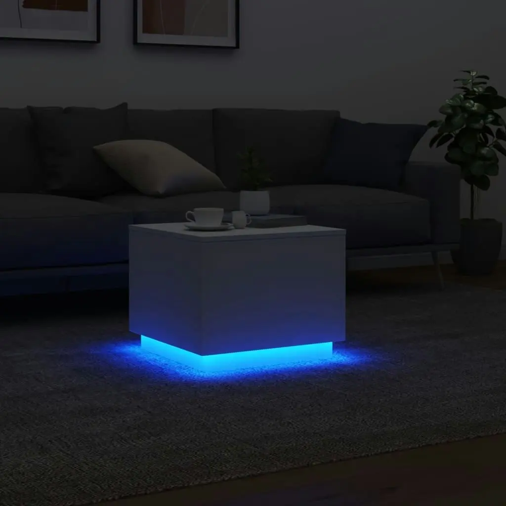 Coffee Table with LED Lights White 50x50x40 cm 839868