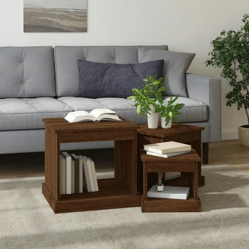 Coffee Tables 3 pcs Brown Oak Engineered Wood 816495