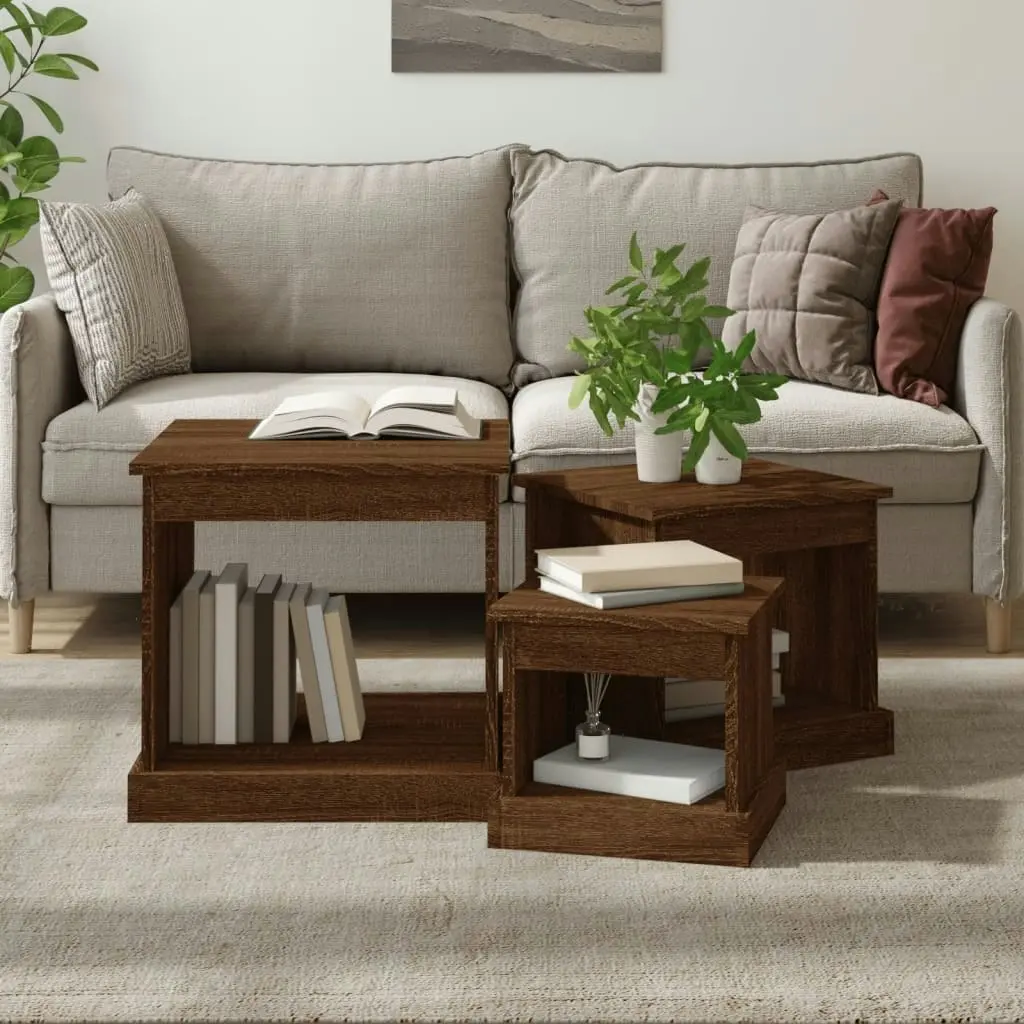 Coffee Tables 3 pcs Brown Oak Engineered Wood 816495