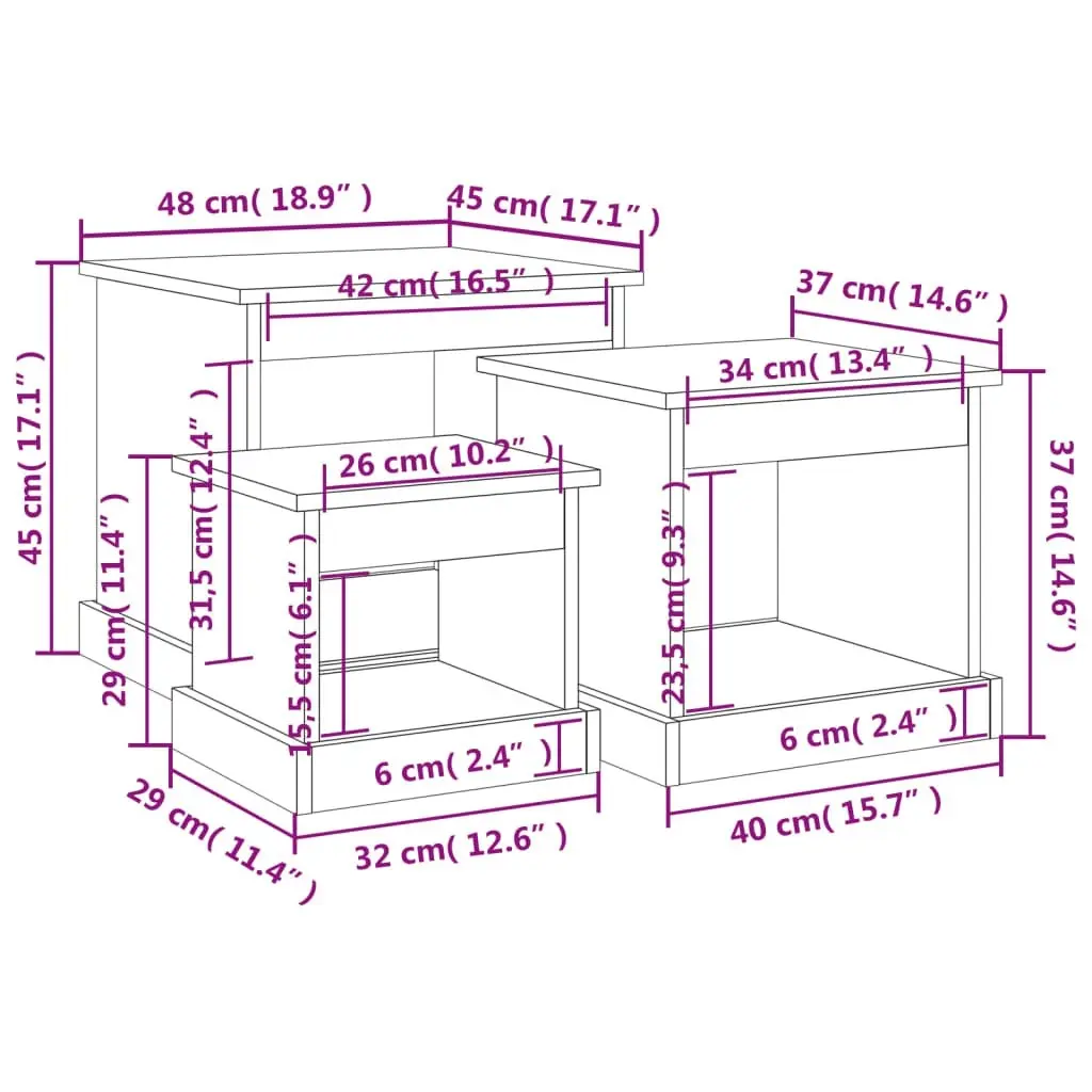 Coffee Tables 3 pcs Smoked Oak Engineered Wood 816493