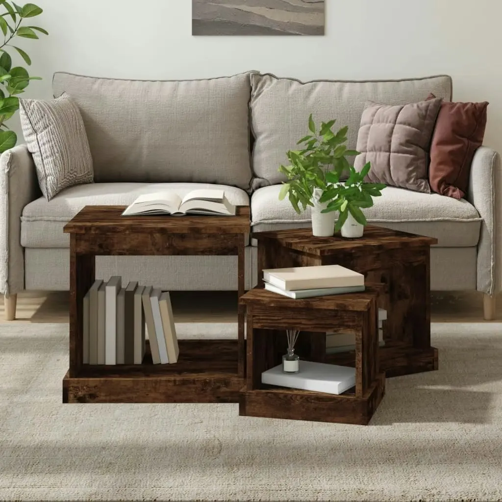 Coffee Tables 3 pcs Smoked Oak Engineered Wood 816493