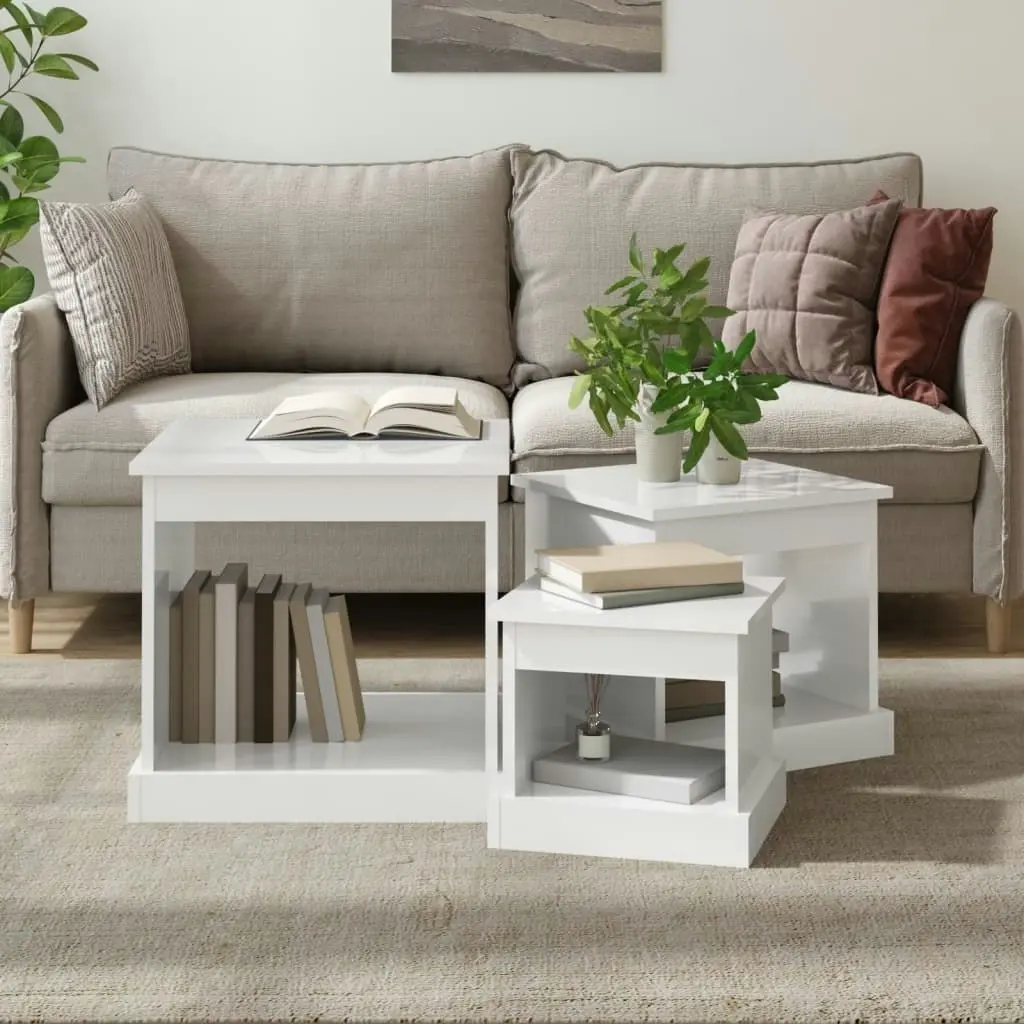 Coffee Tables 3 pcs High Gloss White Engineered Wood 816490