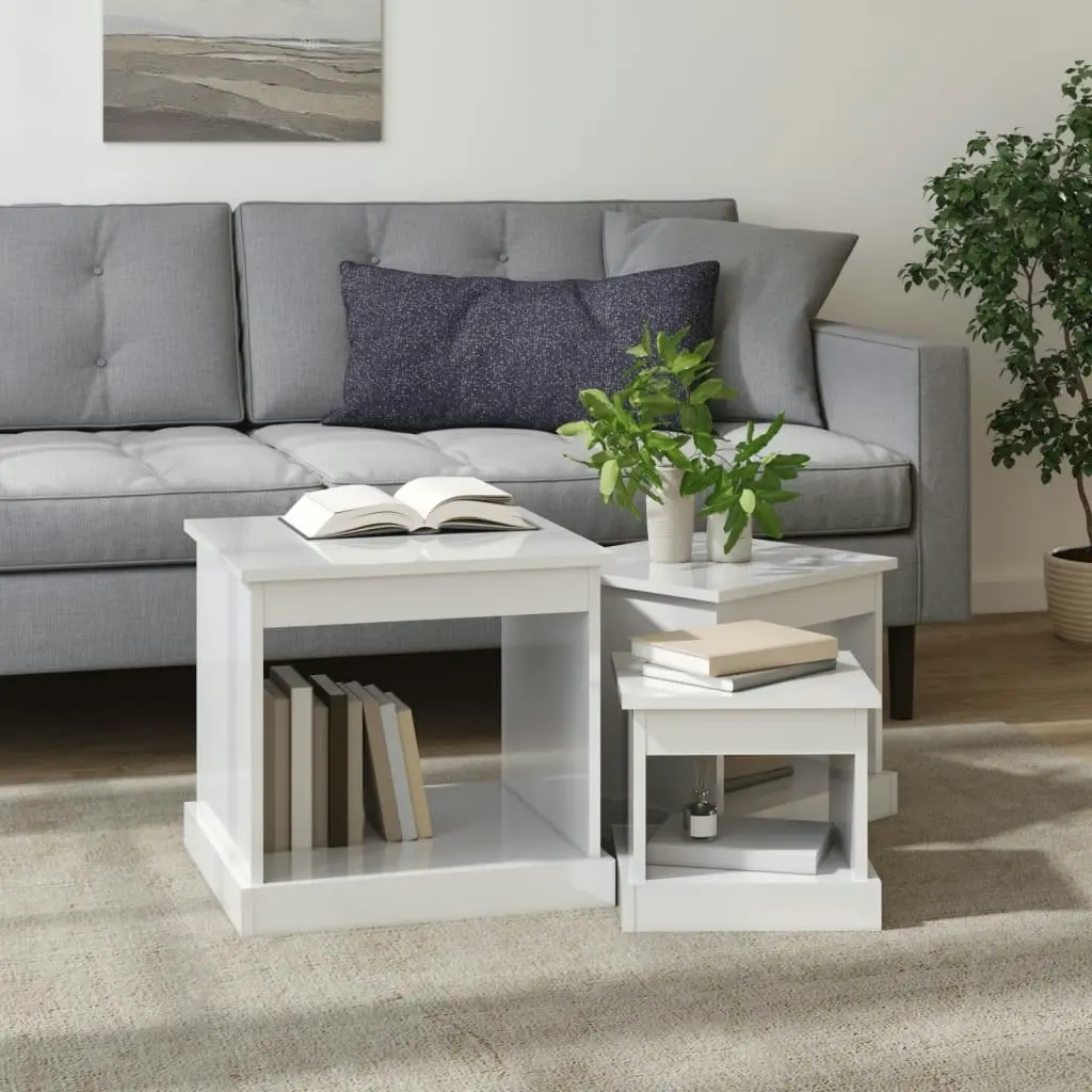 Coffee Tables 3 pcs High Gloss White Engineered Wood 816490