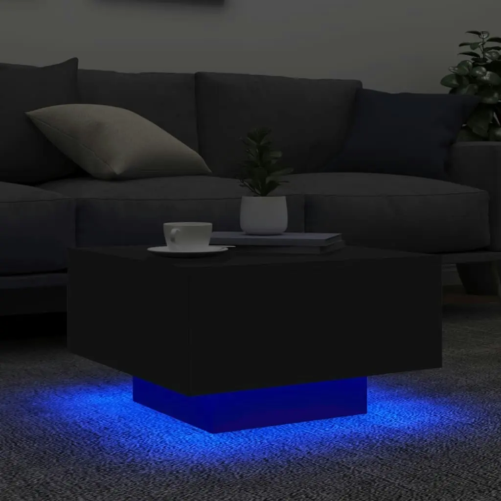 Coffee Table with LED Lights Black 55x55x31 cm 836575