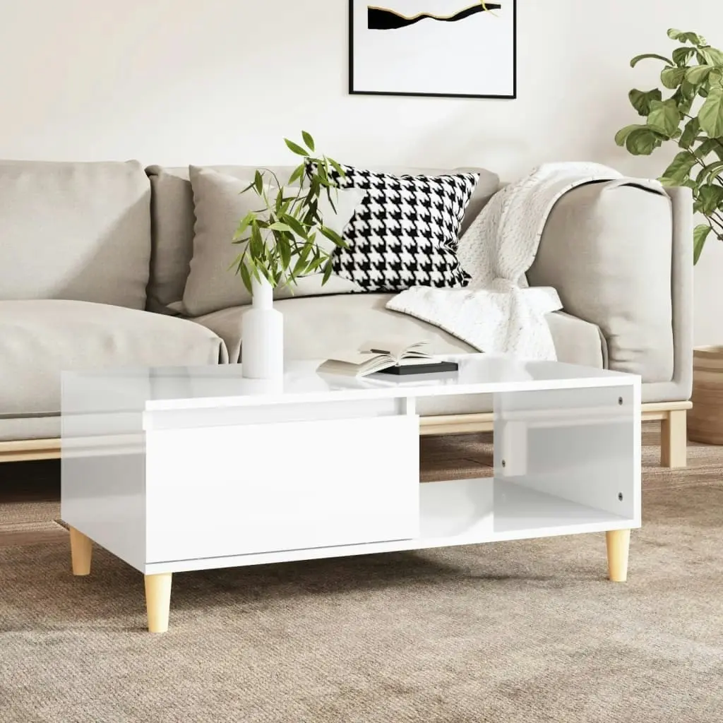 Coffee Table High Gloss White 90x50x36.5 cm Engineered Wood 821046