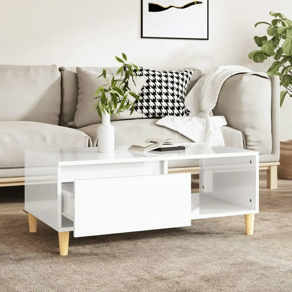 Coffee Table High Gloss White 90x50x36.5 cm Engineered Wood 821046