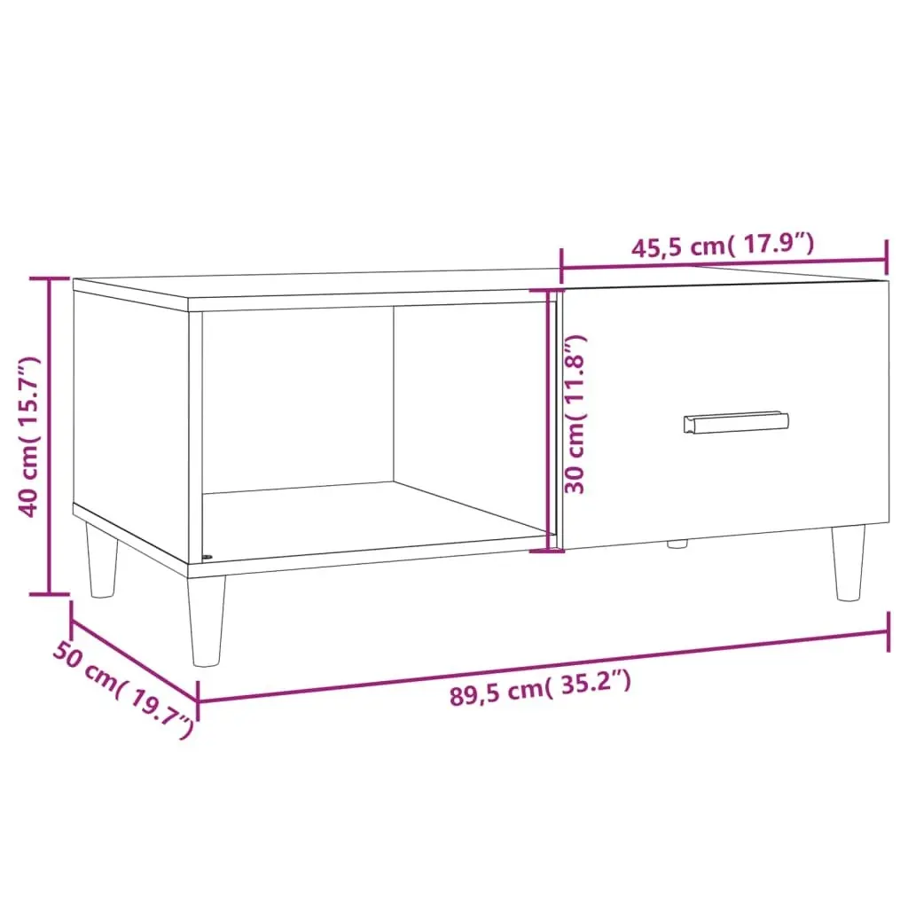 Coffee Table White 89.5x50x40 cm Engineered Wood 812654