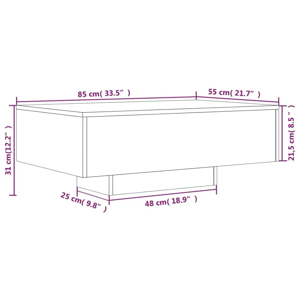 Coffee Table with LED Lights White 85x55x31 cm 836609