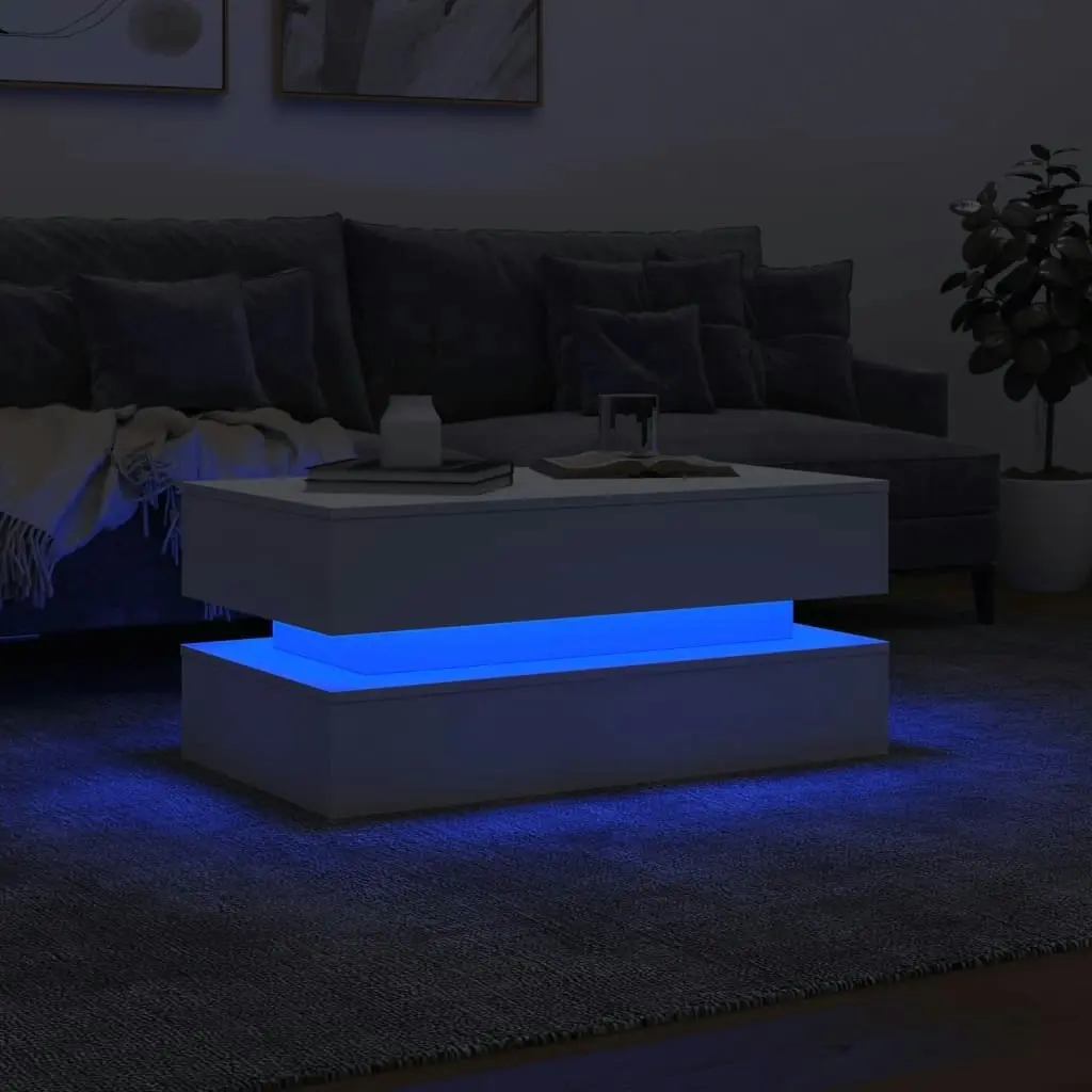 Coffee Table with LED Lights White 90x50x40 cm 839861