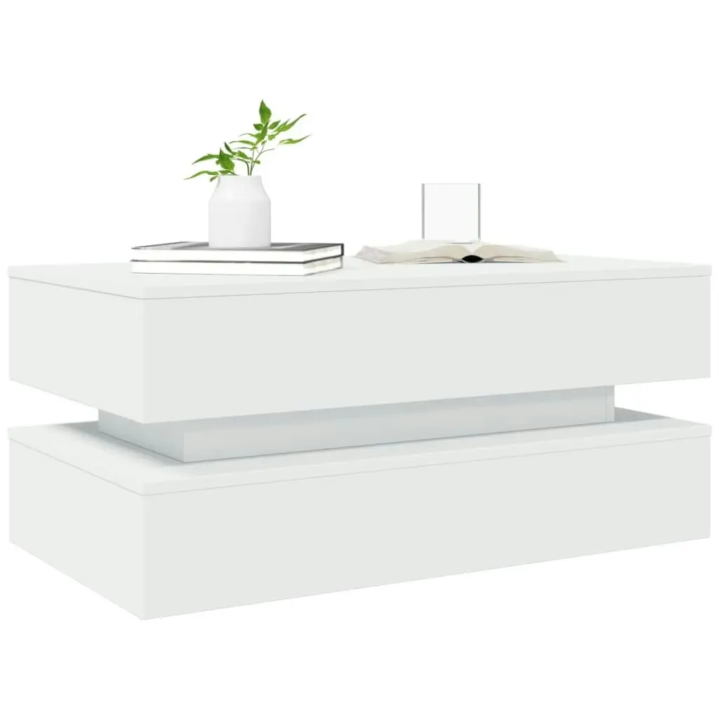 Coffee Table with LED Lights White 90x50x40 cm 839861