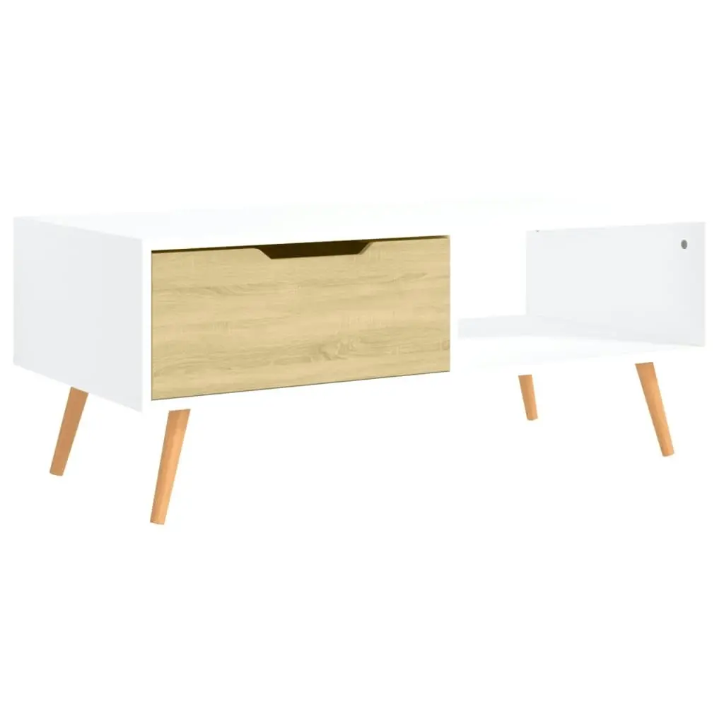 Coffee Table White and Sonoma Oak 100x49.5x43 cm Engineered Wood 326791