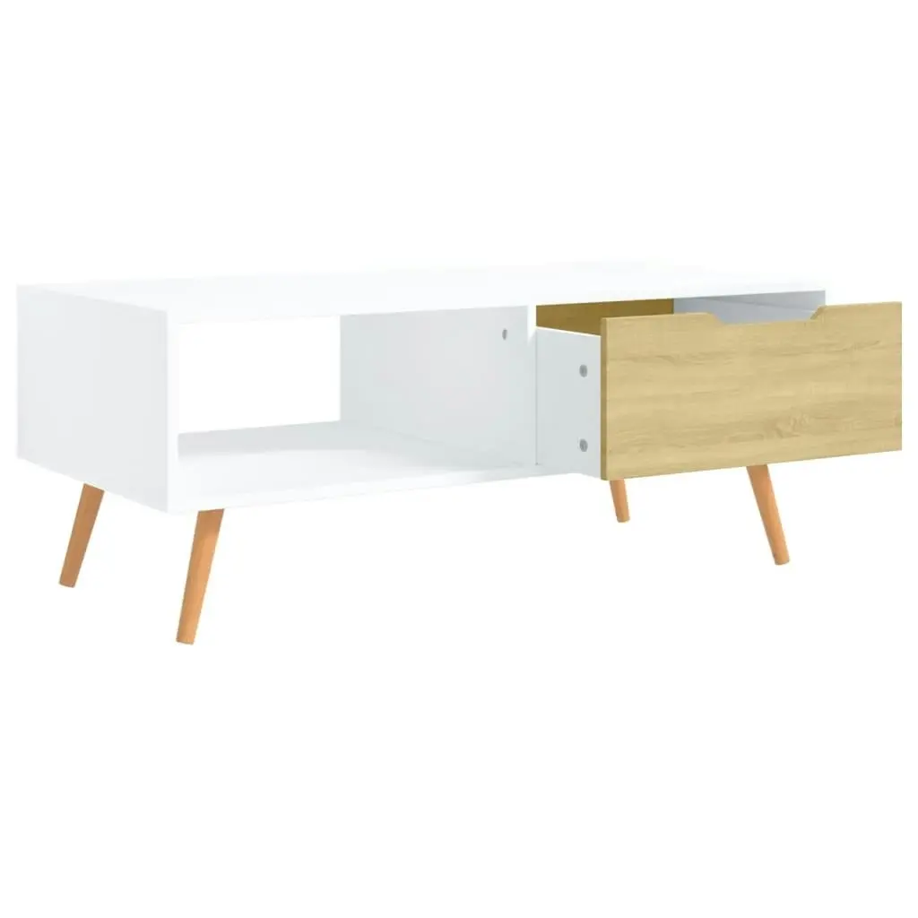 Coffee Table White and Sonoma Oak 100x49.5x43 cm Engineered Wood 326791