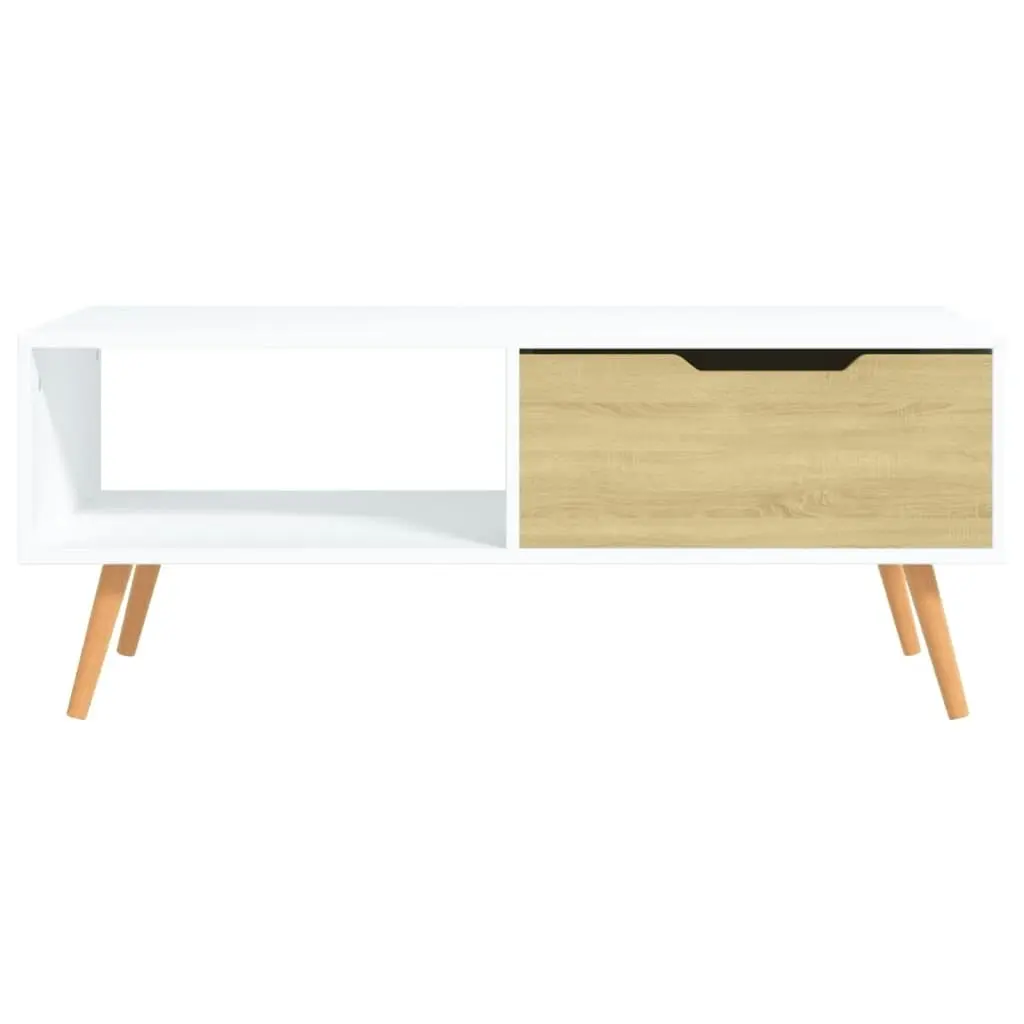 Coffee Table White and Sonoma Oak 100x49.5x43 cm Engineered Wood 326791