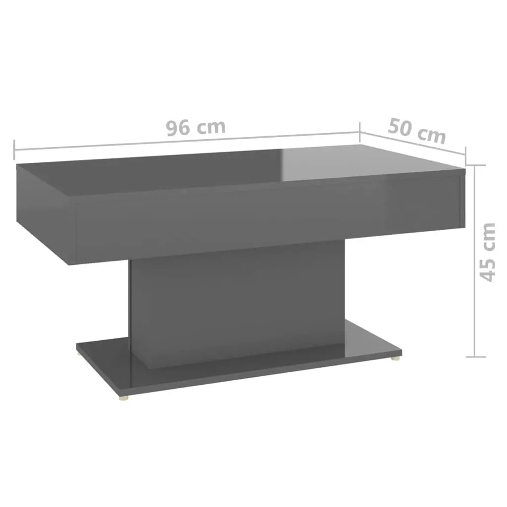 Coffee Table High Gloss Grey 96x50x45 cm Engineered Wood 806839