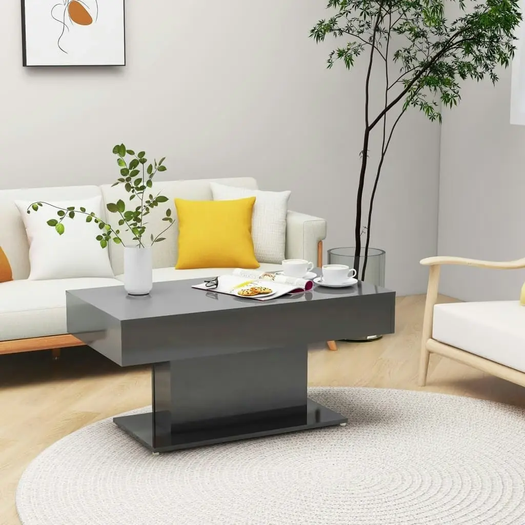 Coffee Table High Gloss Grey 96x50x45 cm Engineered Wood 806839