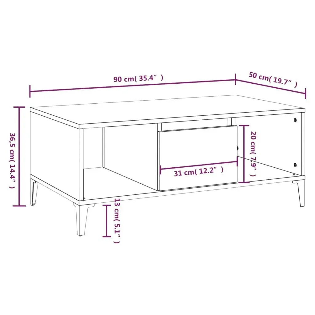 Coffee Table High Gloss White 90x50x36.5 cm Engineered Wood 821070