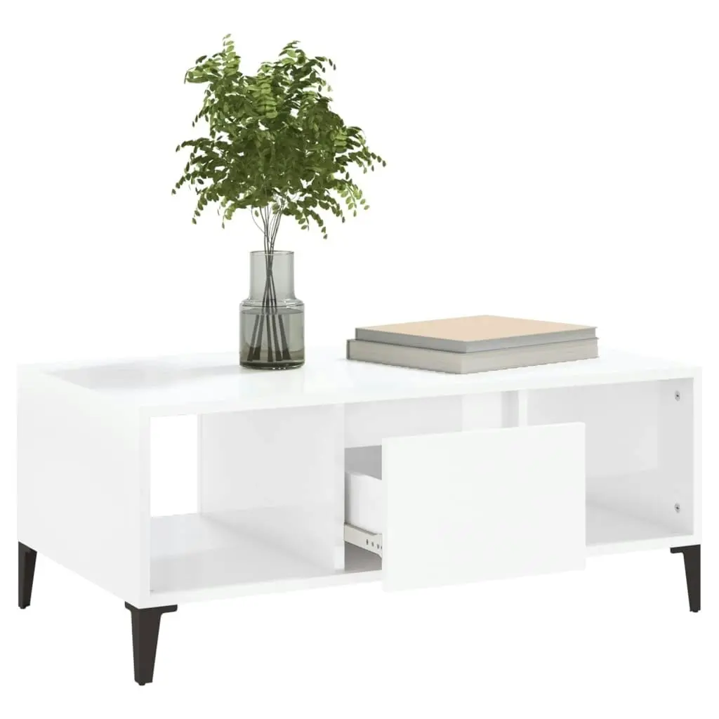 Coffee Table High Gloss White 90x50x36.5 cm Engineered Wood 821070