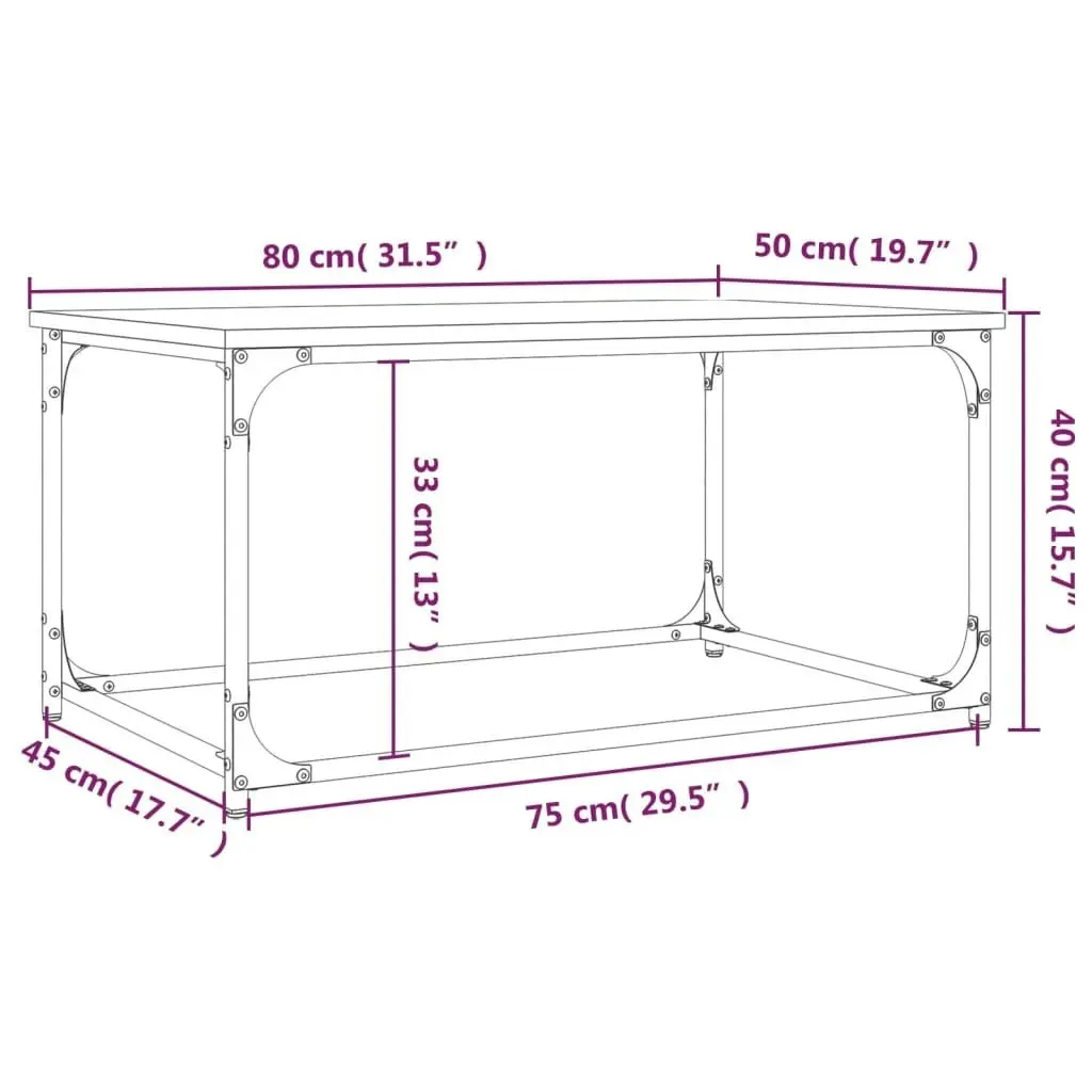 Coffee Table Sonoma Oak 80x50x40 cm Engineered Wood and Iron 823293