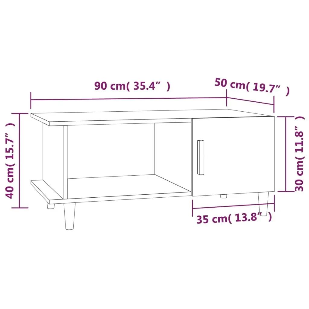 Coffee Table High Gloss White 90x50x40 cm Engineered Wood 812750