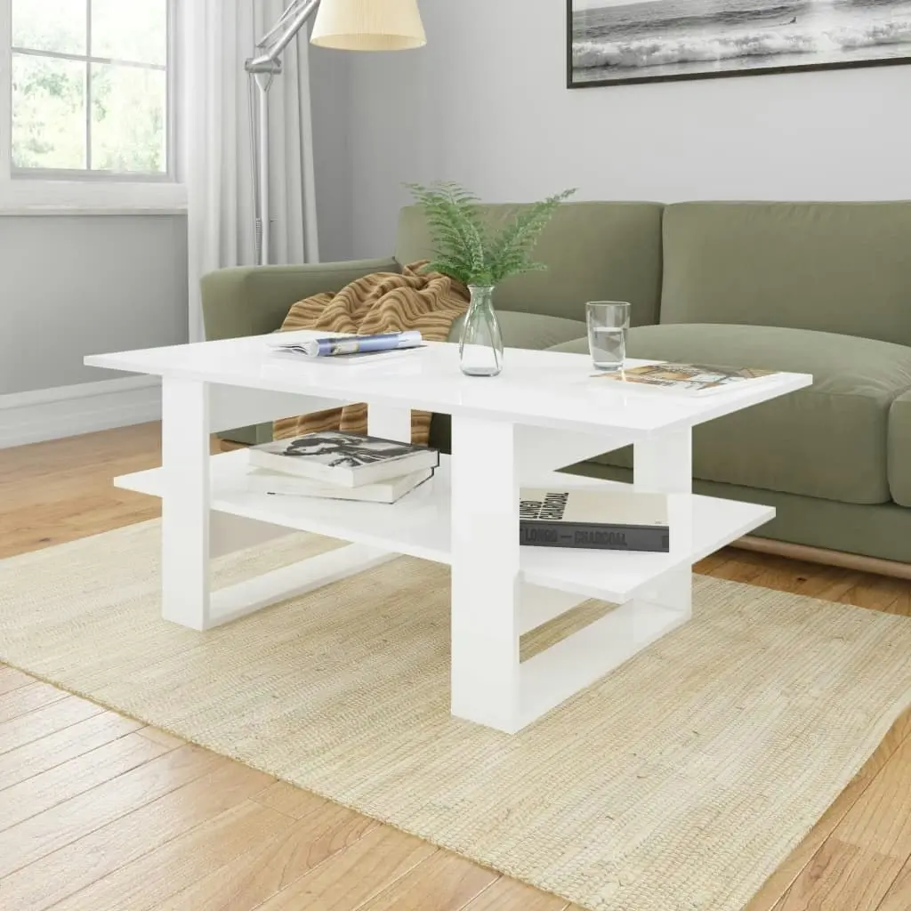 Coffee Table High Gloss White 110x55x42 cm Engineered Wood 800546