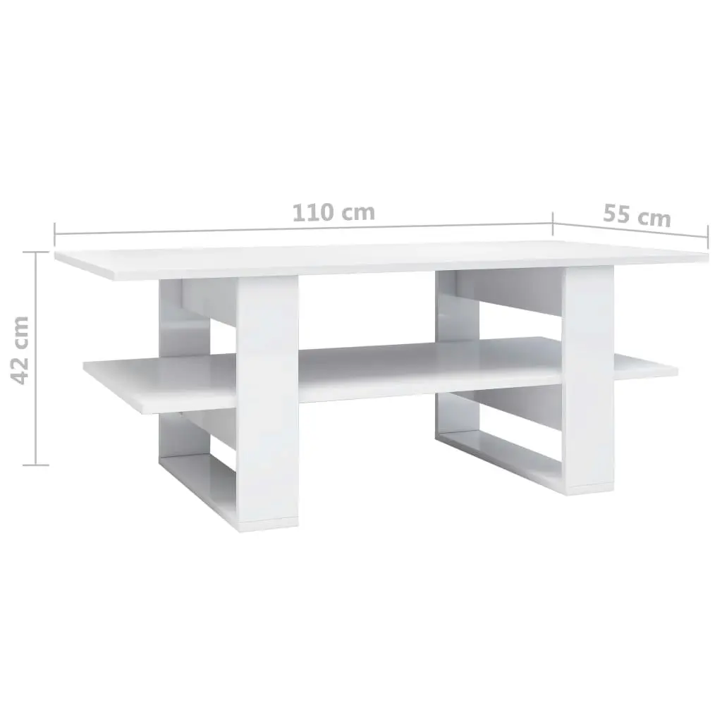 Coffee Table High Gloss White 110x55x42 cm Engineered Wood 800546