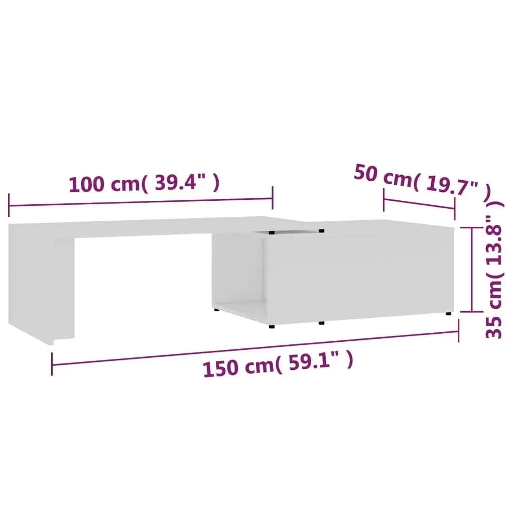 Coffee Table White 150x50x35 cm Engineered Wood 801337