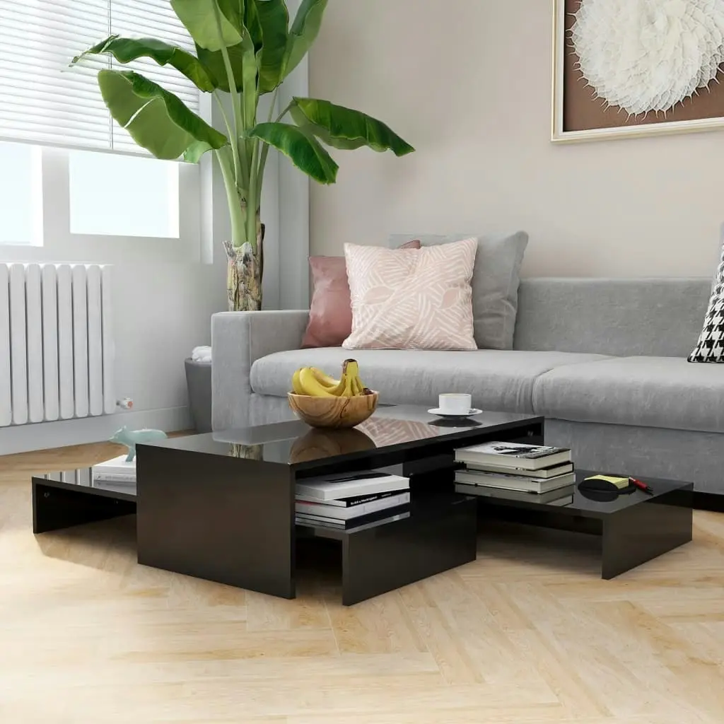 Nesting Coffee Table Set High Gloss Black 100x100x26.5 cm 806802