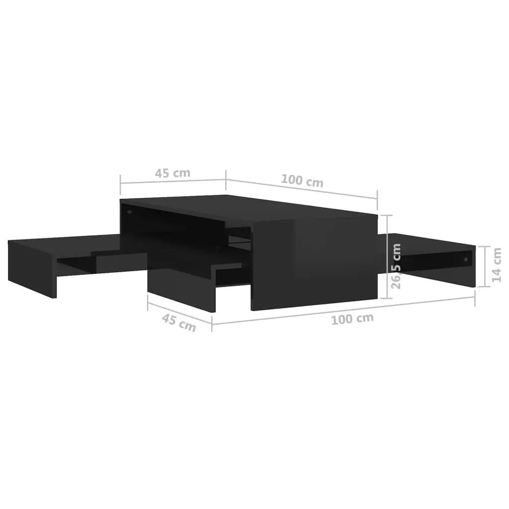 Nesting Coffee Table Set High Gloss Black 100x100x26.5 cm 806802