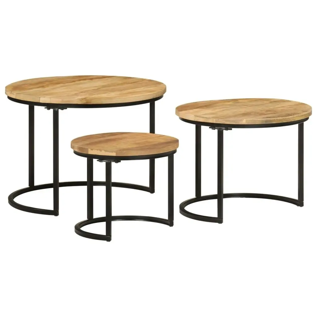 Nesting Tables 3 pcs Solid Rough Wood Mango 353901