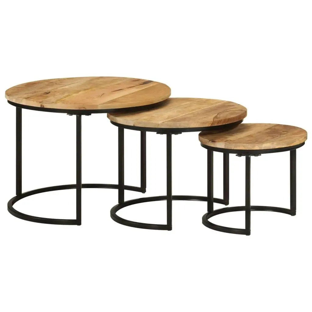 Nesting Tables 3 pcs Solid Rough Wood Mango 353901