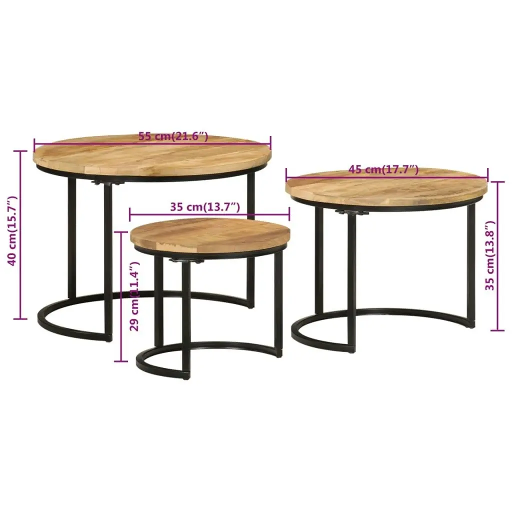 Nesting Tables 3 pcs Solid Rough Wood Mango 353901