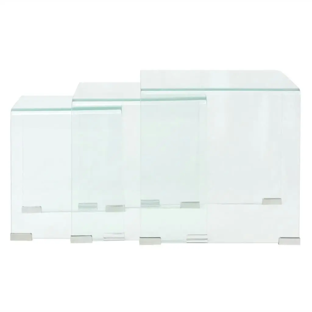 Three Piece Nesting Table Set Tempered Glass Clear 244190