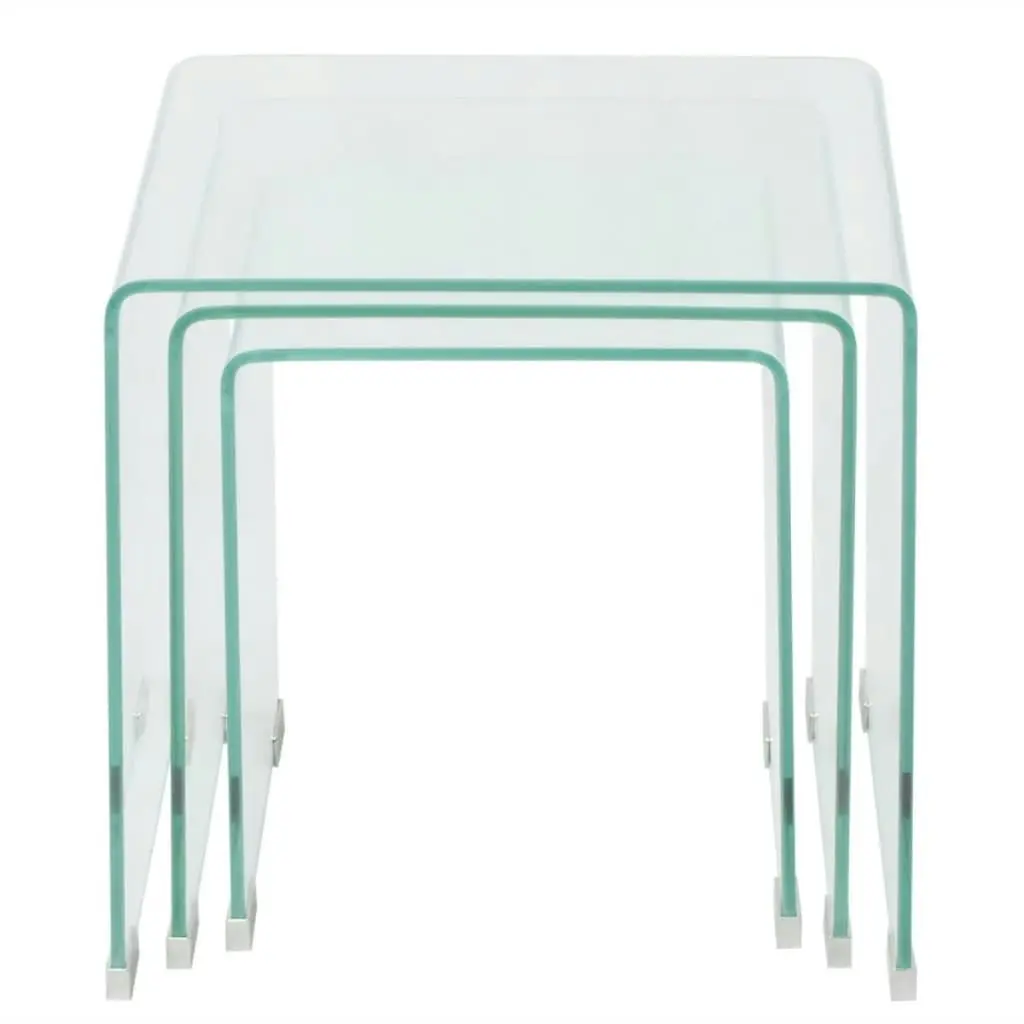 Three Piece Nesting Table Set Tempered Glass Clear 244190