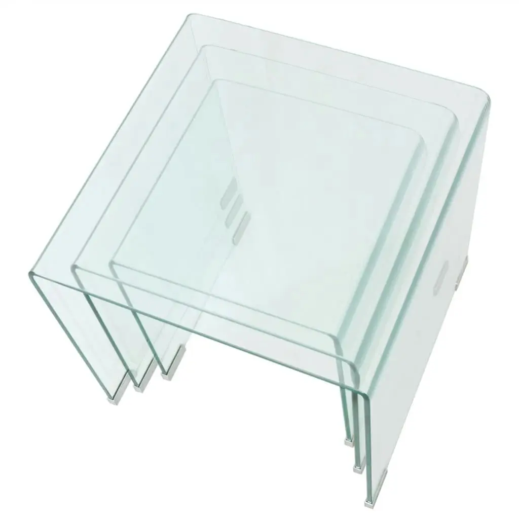 Three Piece Nesting Table Set Tempered Glass Clear 244190