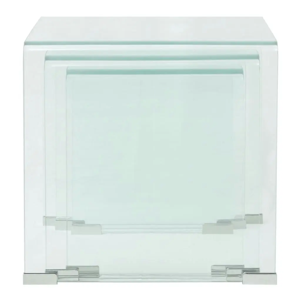 Three Piece Nesting Table Set Tempered Glass Clear 244190