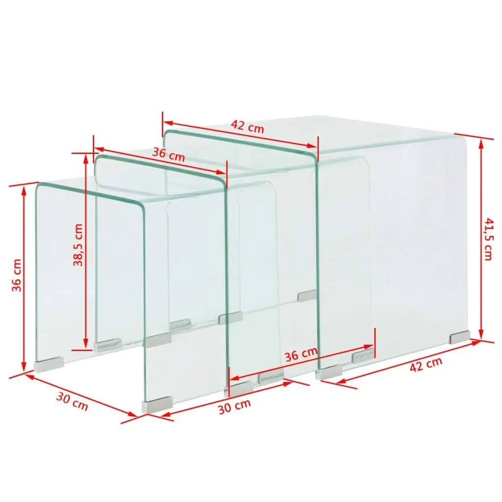 Three Piece Nesting Table Set Tempered Glass Clear 244190