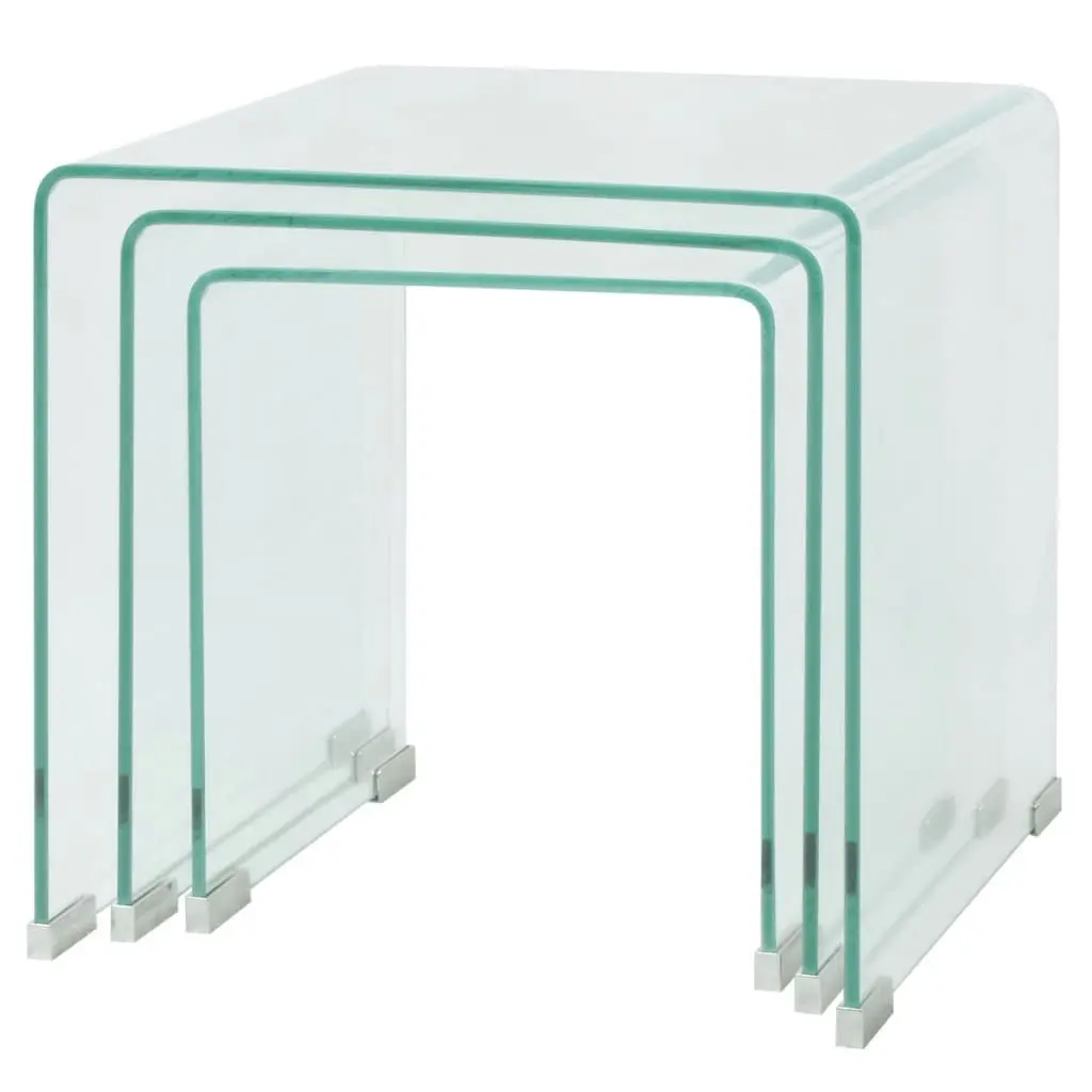 Three Piece Nesting Table Set Tempered Glass Clear 244190