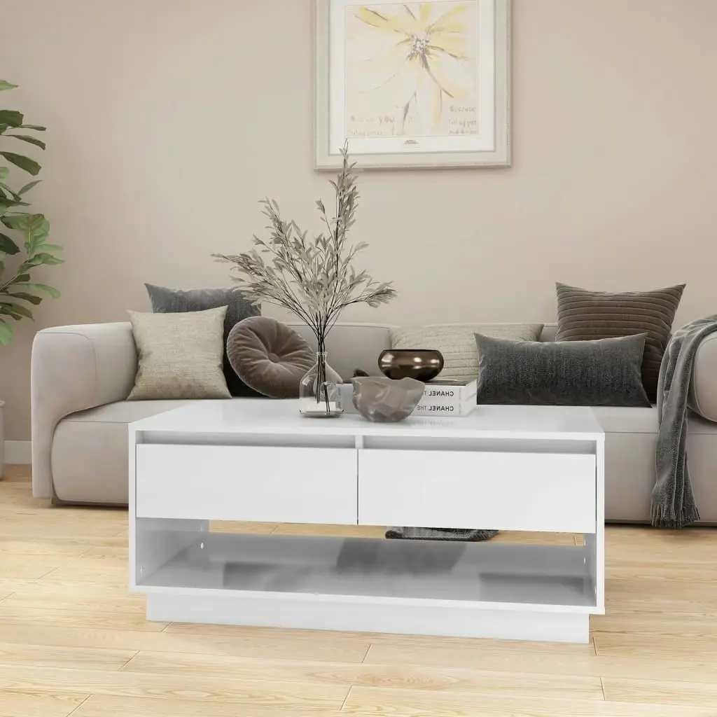 Coffee Table High Gloss White 102.5x55x44 cm Engineered Wood 809509