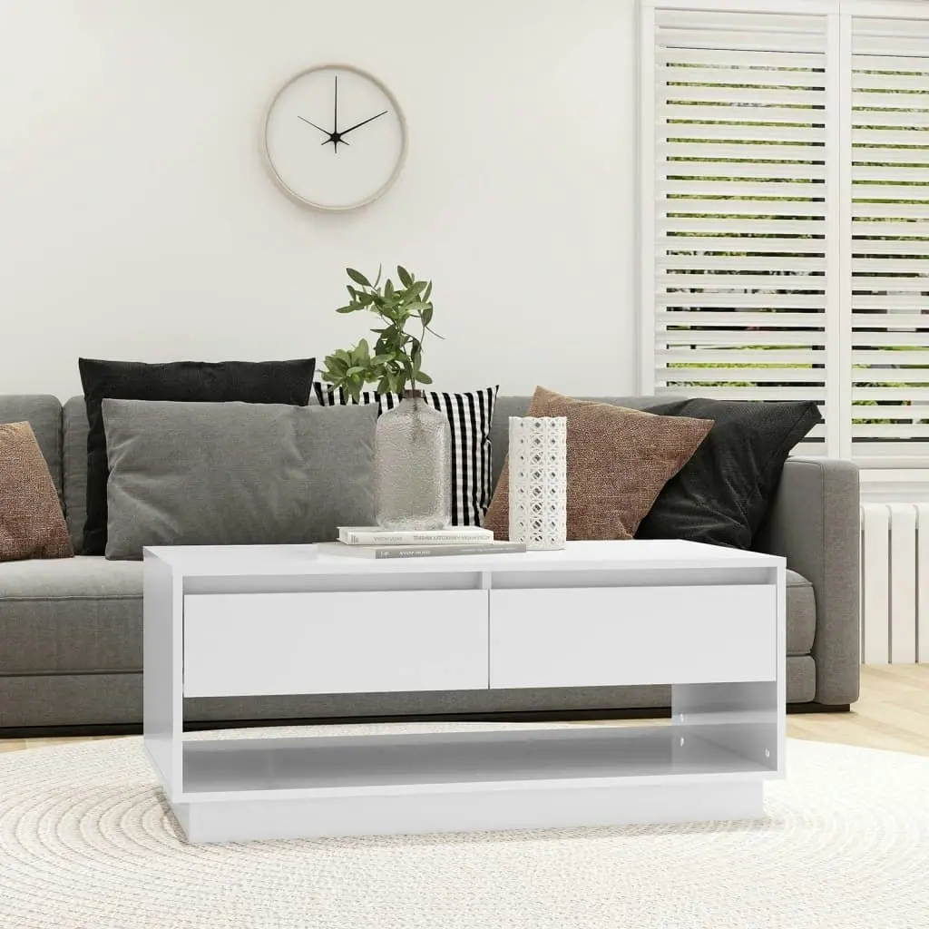 Coffee Table High Gloss White 102.5x55x44 cm Engineered Wood 809509