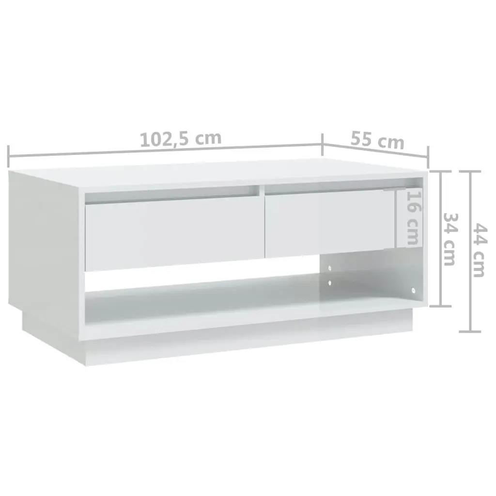 Coffee Table High Gloss White 102.5x55x44 cm Engineered Wood 809509