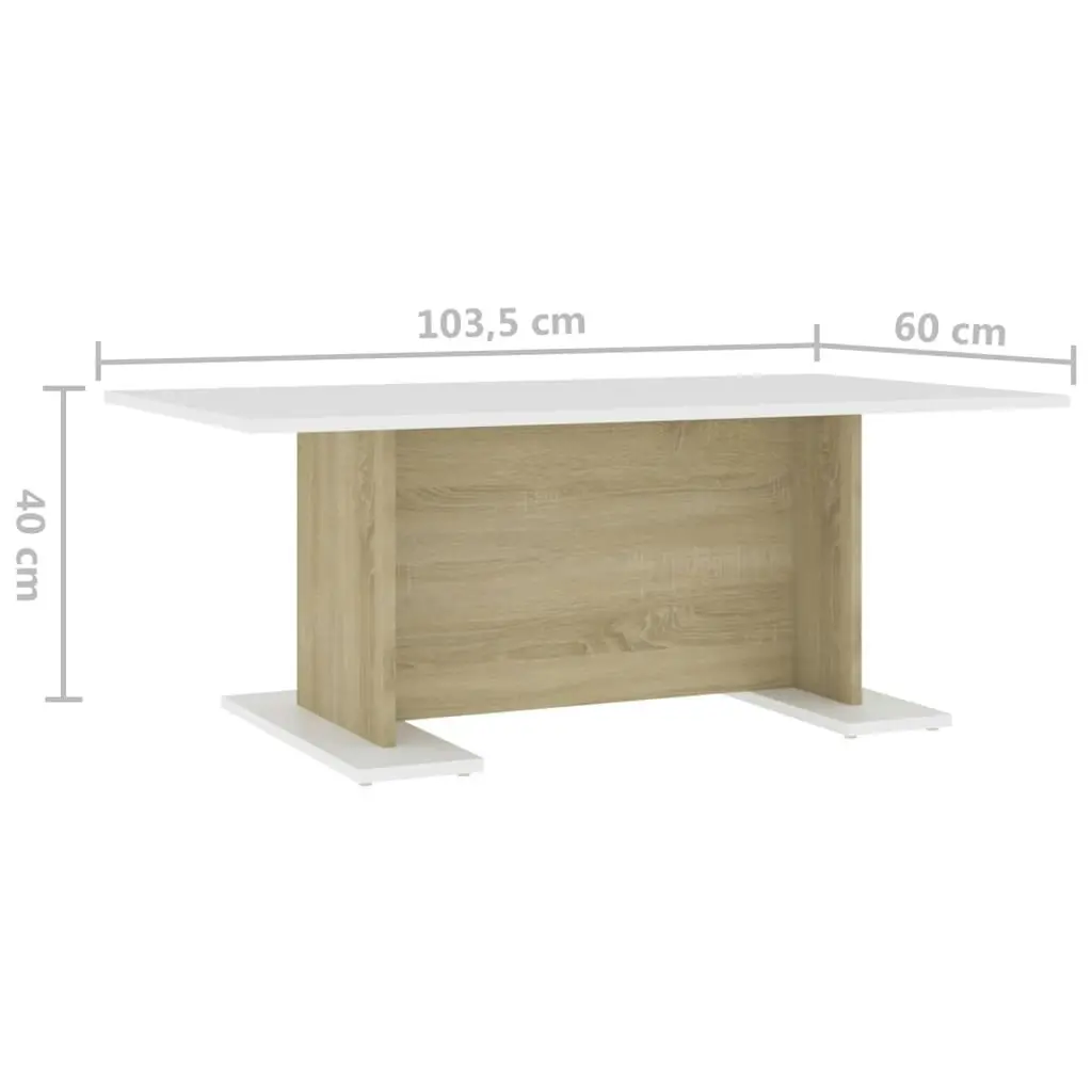 Coffee Table White and Sonoma Oak 103.5x60x40 cm Engineered Wood 806845