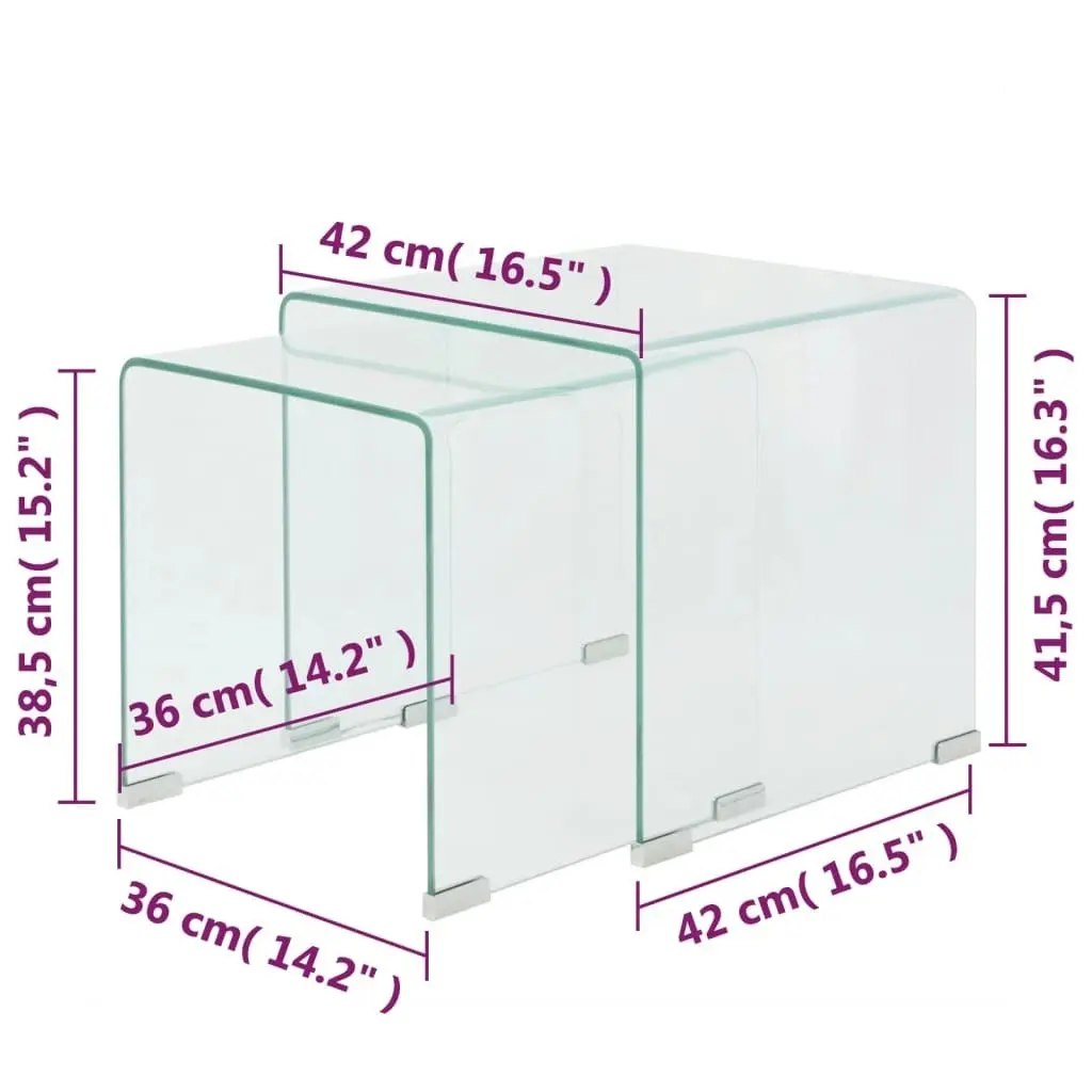 Two Piece Nesting Table Set Tempered Glass Clear 244191