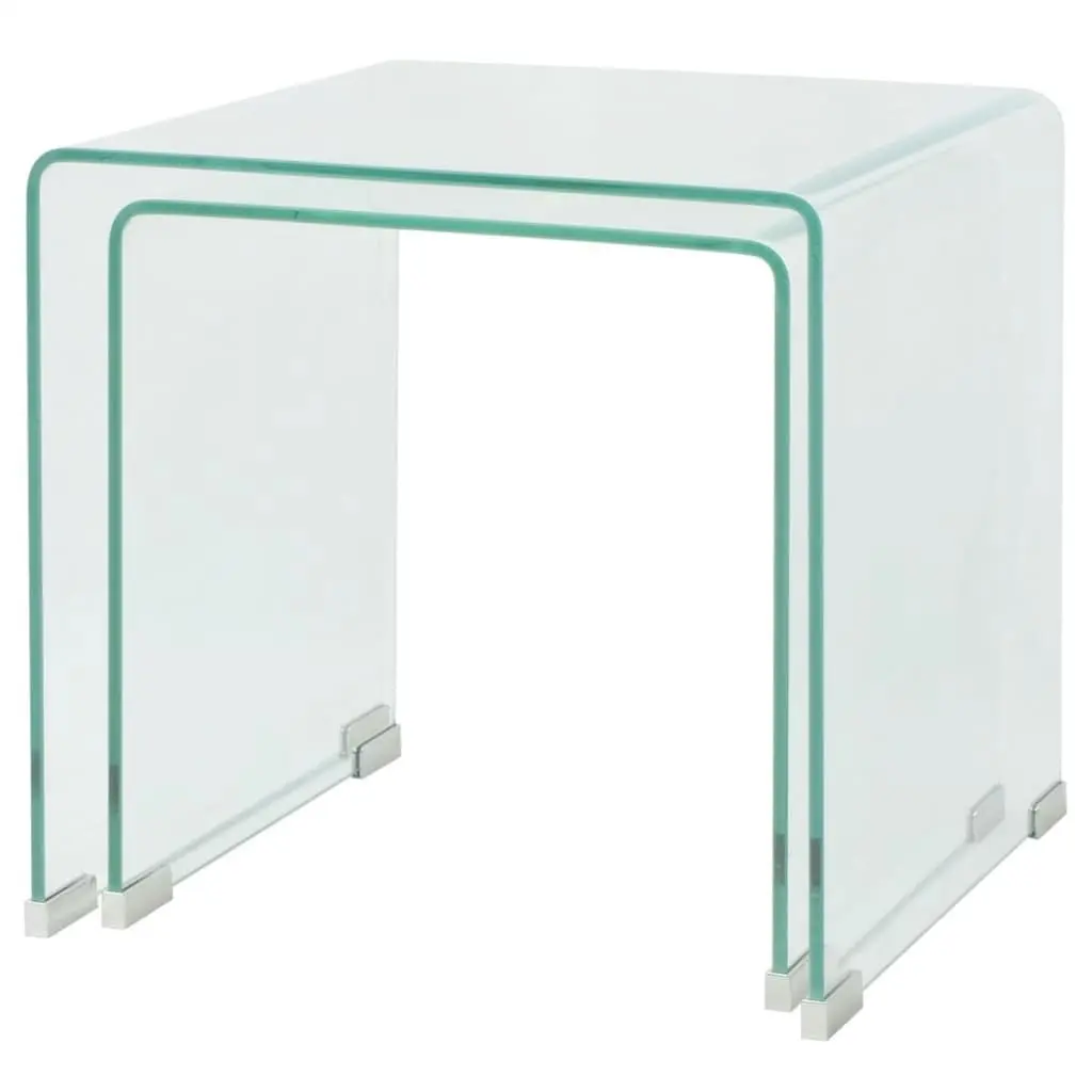 Two Piece Nesting Table Set Tempered Glass Clear 244191