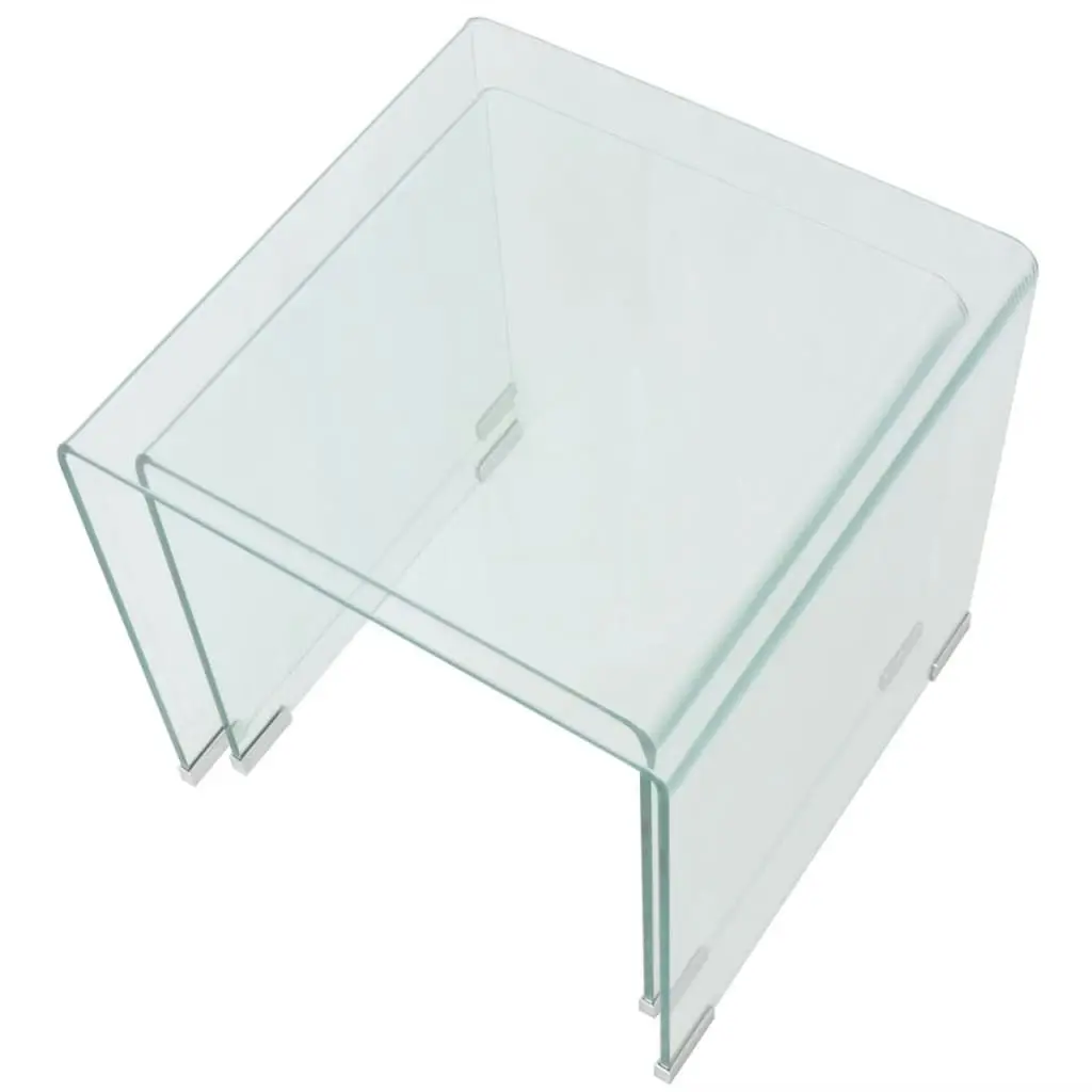 Two Piece Nesting Table Set Tempered Glass Clear 244191