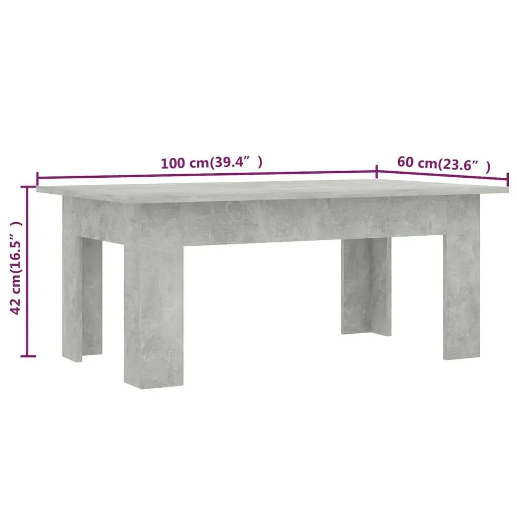 Coffee Table Concrete Grey 100x60x42 cm Engineered Wood 801183