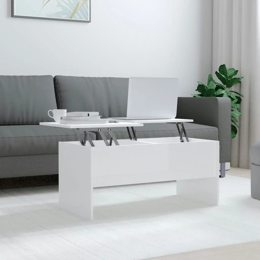 Coffee Table High Gloss White 102x50.5x46.5 cm Engineered Wood 809725