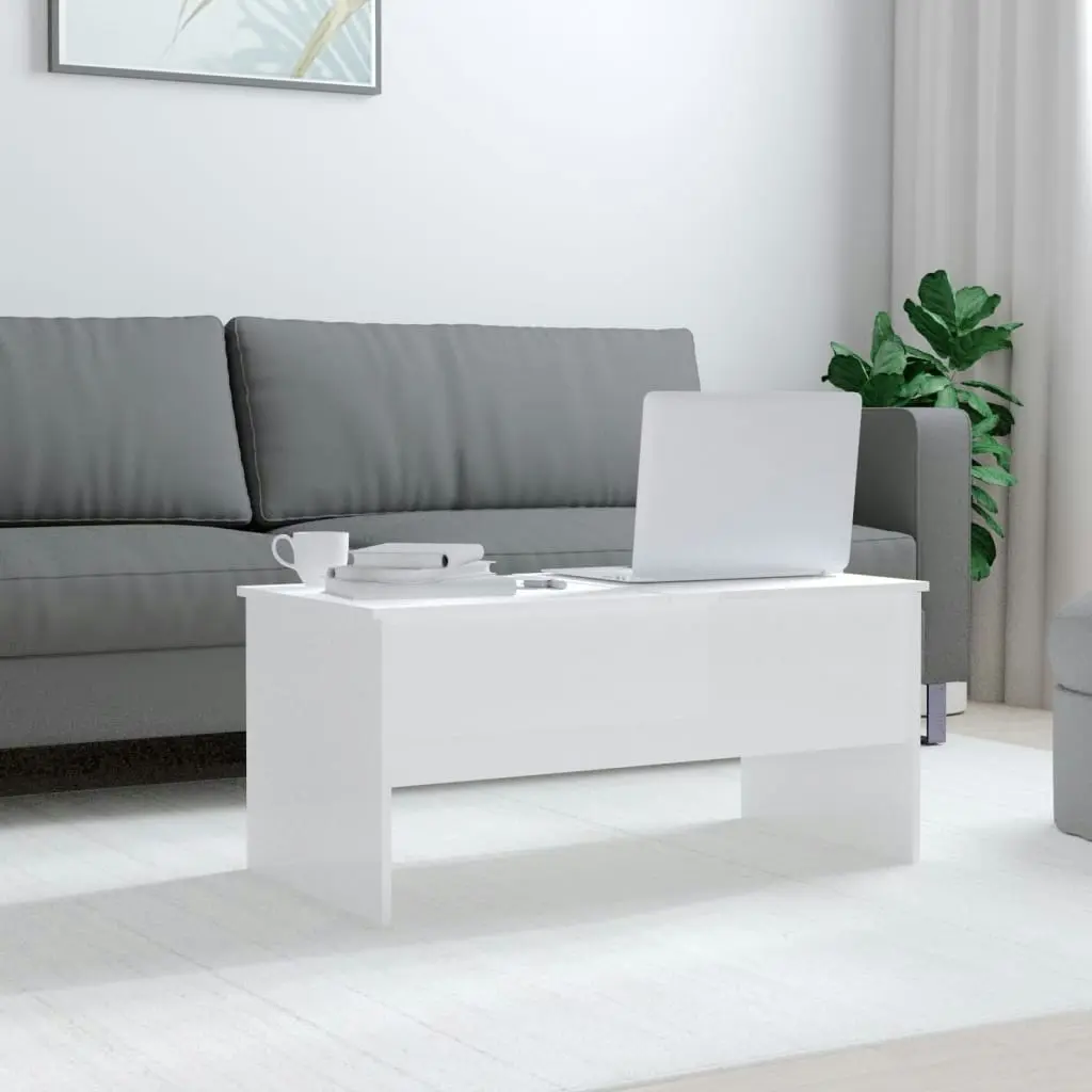 Coffee Table High Gloss White 102x50.5x46.5 cm Engineered Wood 809725