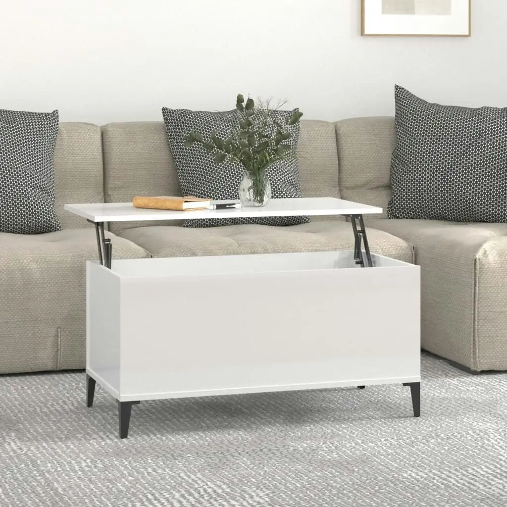 Coffee Table High Gloss White 90x44.5x45 cm Engineered Wood 819590