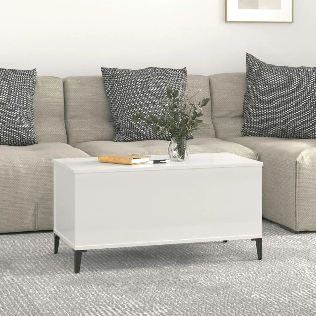 Coffee Table High Gloss White 90x44.5x45 cm Engineered Wood 819590